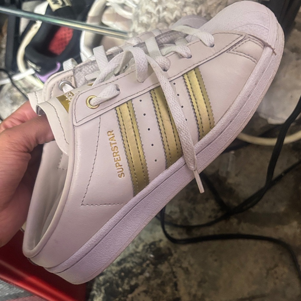 Adidas White and Gold Striped Sneakers
